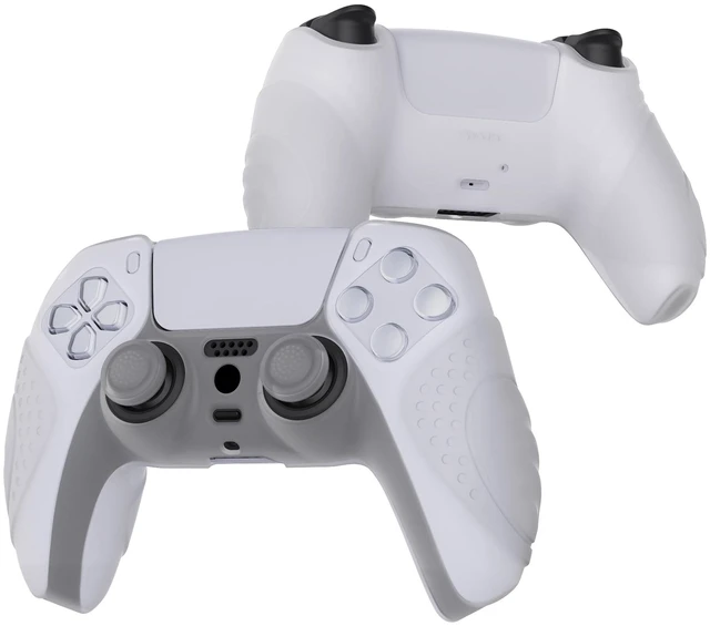 Alt view image 6 of 7 - PlayVital Guardian Edition Clear White Ergonomic Soft Anti-Slip Controller Silicone Case Cover for ps5, Rubber Protector Skins with Clear White Joystick Caps for ps5 Controller
