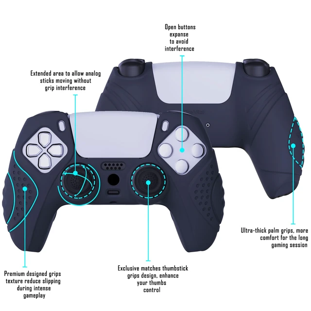 Alt view image 4 of 7 - PlayVital Guardian Edition Midnight Blue Ergonomic Soft Anti-Slip Controller Silicone Case Cover for ps5, Rubber Protector Skins with Black Joystick Caps for ps5 Controller