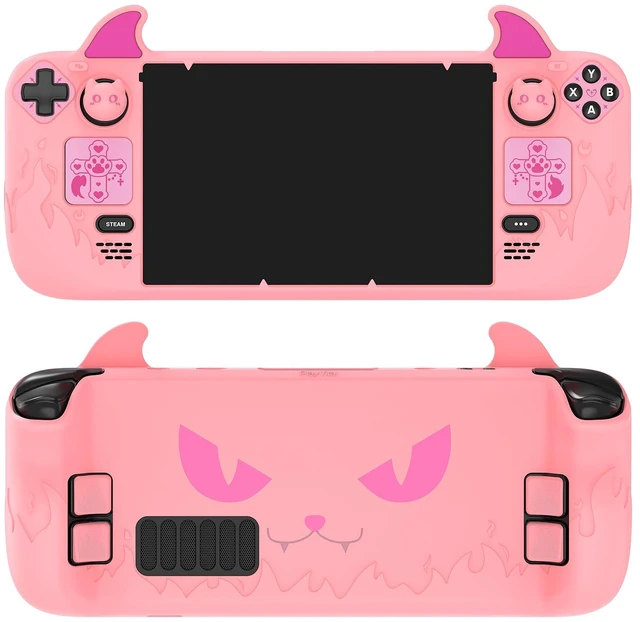 Main image of PlayVital Cute Demon Protective Case for Steam Deck LCD & OLED, Kawaii Anti-Slip Protector for Steam Deck OLED with Thumb Grip Caps & Trackpads Stickers & Back Button Enhancement Set - Pink