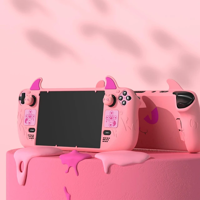 Alt view image 5 of 7 - PlayVital Cute Demon Protective Case for Steam Deck LCD & OLED, Kawaii Anti-Slip Protector for Steam Deck OLED with Thumb Grip Caps & Trackpads Stickers & Back Button Enhancement Set - Pink