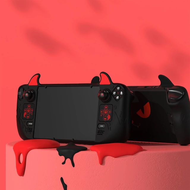 Alt view image 5 of 7 - PlayVital Cute Demon Protective Case for Steam Deck LCD & OLED, Kawaii Anti-Slip Protector for Steam Deck OLED with Thumb Grip Caps & Trackpads Stickers & Back Button Enhancement Set - Black
