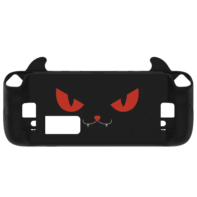 Alt view image 6 of 7 - PlayVital Cute Demon Protective Case for Steam Deck LCD & OLED, Kawaii Anti-Slip Protector for Steam Deck OLED with Thumb Grip Caps & Trackpads Stickers & Back Button Enhancement Set - Black