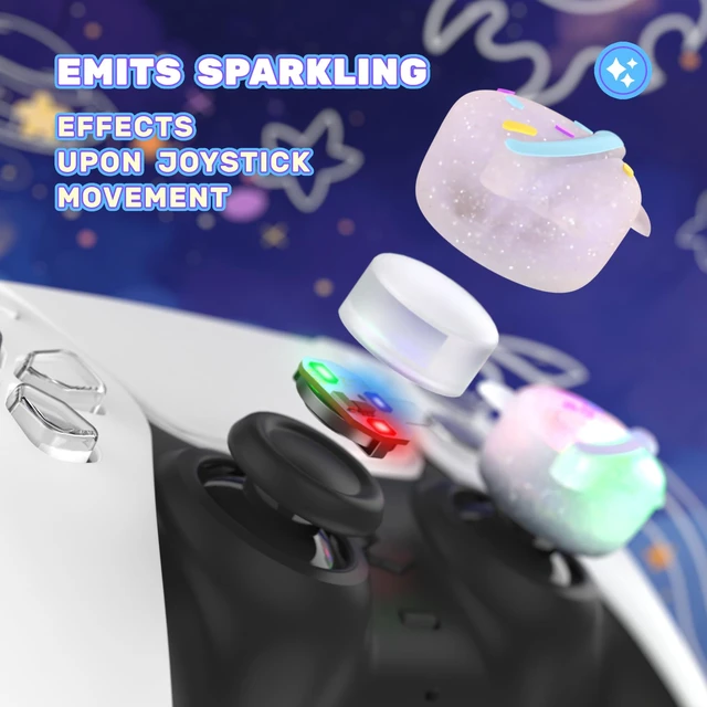 Alt view image 3 of 7 - PlayVital Cute Universal Illuminated LED Thumbstick Grips for ps5, for ps4, Joystick Caps for Xbox Series X/S, for Xbox One, Switch Pro Controllers, Joystick Protection - Planet & Sweet Bunny