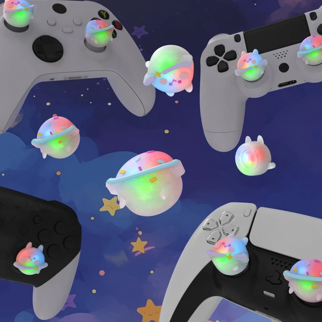 Alt view image 5 of 7 - PlayVital Cute Universal Illuminated LED Thumbstick Grips for ps5, for ps4, Joystick Caps for Xbox Series X/S, for Xbox One, Switch Pro Controllers, Joystick Protection - Planet & Sweet Bunny