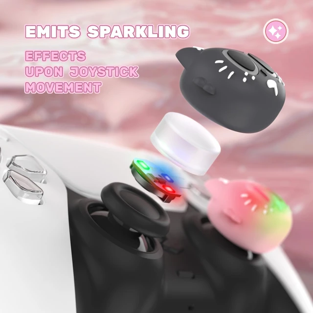 Alt view image 3 of 7 - PlayVital Cute Universal Illuminated LED Thumbstick Grips for ps5, for ps4, Joystick Caps for Xbox Series X|S, for Xbox One, Switch Pro Controllers, Joystick Protection - Moonlight Cat