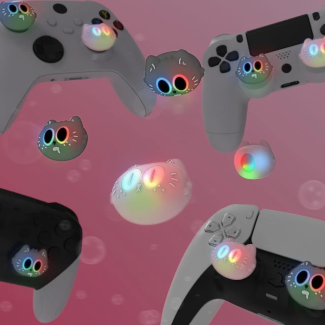 Alt view image 5 of 7 - PlayVital Cute Universal Illuminated LED Thumbstick Grips for ps5, for ps4, Joystick Caps for Xbox Series X|S, for Xbox One, Switch Pro Controllers, Joystick Protection - Moonlight Cat