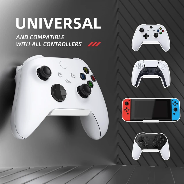 Alt view image 2 of 7 - PlayVital FOLD Controller Holder Wall for ps5 ps4 Xbox Switch 2 Pro Headset, 2 Pack Universal Storage Organizer Gaming Controller Stand Headphone Mount - Foldable Anti-slip Adhesive Removable, White