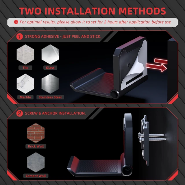 Alt view image 5 of 7 - PlayVital FOLD Controller Holder Wall for ps5 ps4 Xbox Switch 2 Pro Headset, 2 Pack Universal Storage Organizer Gaming Controller Stand Headphone Mount - Foldable Anti-slip Adhesive Removable, Black