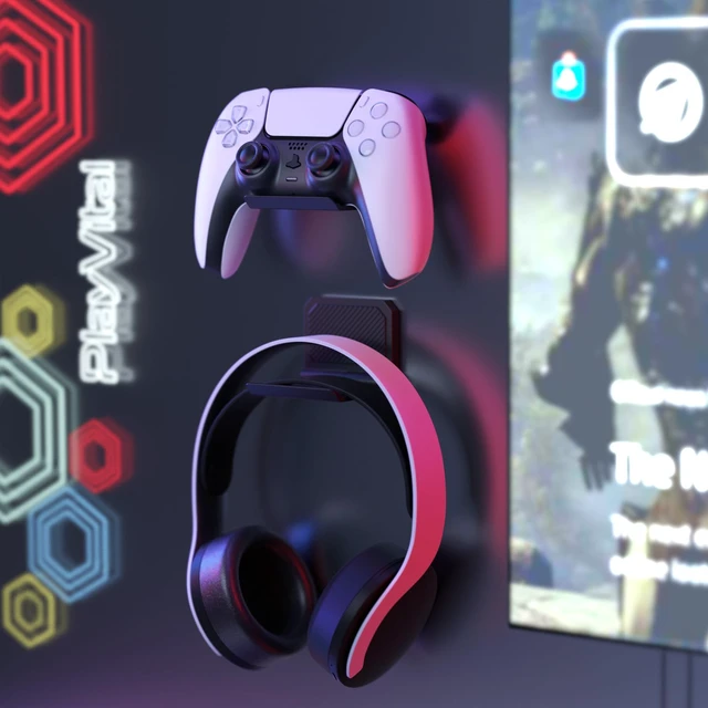 Alt view image 6 of 7 - PlayVital FOLD Controller Holder Wall for ps5 ps4 Xbox Switch 2 Pro Headset, 2 Pack Universal Storage Organizer Gaming Controller Stand Headphone Mount - Foldable Anti-slip Adhesive Removable, Black