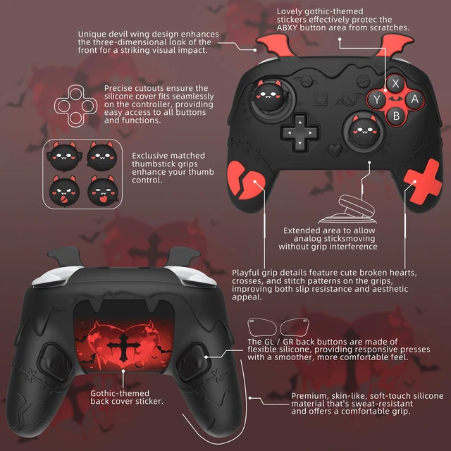 Alt view image 7 of 7 - PlayVital for Nintendo Switch 2 Pro Controller Silicone Cover Gothic Imp Series Cute Protective Skin Case for Switch 2 Pro Controller w/Back Button Caps & Thumb Grip & Sticker, Shockproof - Black
