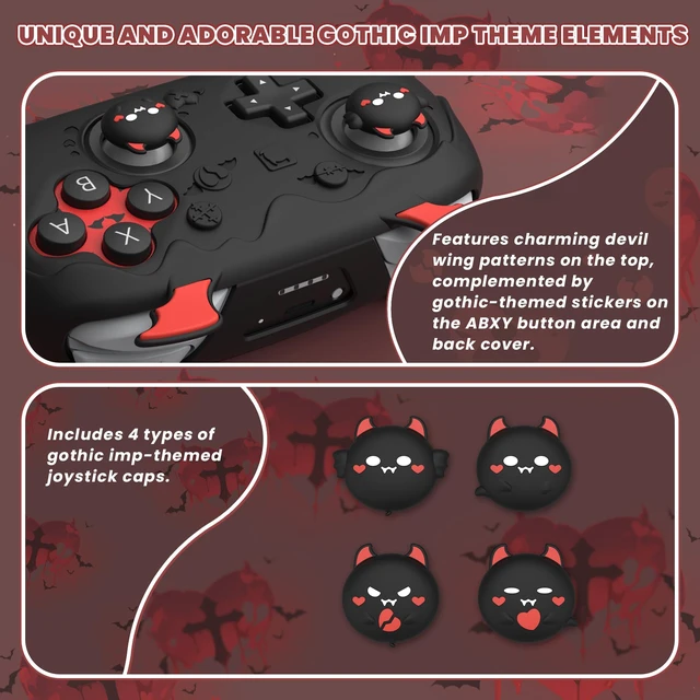 Alt view image 6 of 7 - PlayVital for Nintendo Switch 2 Pro Controller Silicone Cover Gothic Imp Series Cute Protective Skin Case for Switch 2 Pro Controller w/Back Button Caps & Thumb Grip & Sticker, Shockproof - Black