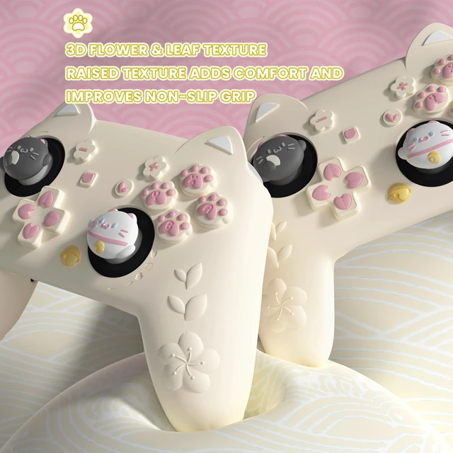 Alt view image 2 of 7 - PlayVital for Nintendo Switch 2 Pro Controller Silicone Cover Cherry Blossoms Kitten Cute Protective Skin Case for Switch 2 Pro Controller w/Back Button Cap & Thumb Grip & Sticker - Antique Yellow