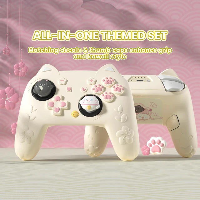 Alt view image 4 of 7 - PlayVital for Nintendo Switch 2 Pro Controller Silicone Cover Cherry Blossoms Kitten Cute Protective Skin Case for Switch 2 Pro Controller w/Back Button Cap & Thumb Grip & Sticker - Antique Yellow