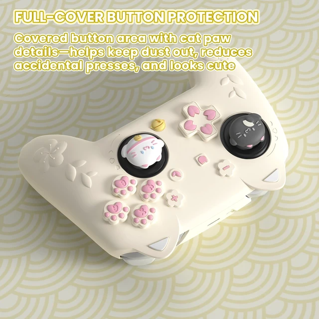 Alt view image 5 of 7 - PlayVital for Nintendo Switch 2 Pro Controller Silicone Cover Cherry Blossoms Kitten Cute Protective Skin Case for Switch 2 Pro Controller w/Back Button Cap & Thumb Grip & Sticker - Antique Yellow