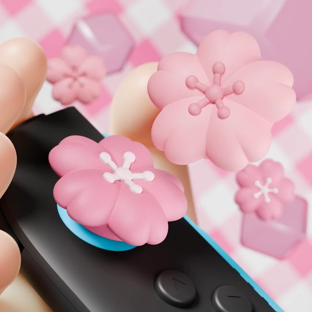 Alt view image 5 of 7 - PlayVital Thumb Grips for Nintendo Switch 2 | Kawaii Silicone Joystick Caps (4-Pack) - Cute Accessories Design Thumbstick Covers - Blush Cherry Blossom Petals