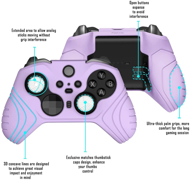 Alt view image 4 of 7 - playvital Samurai Edition Anti Slip Silicone Case Cover for Xbox Elite Wireless Controller Series 2 Core, Ergonomic Soft Rubber Skin Protector for Xbox Elite Series 2 with Thumb Grips - Mauve Purple