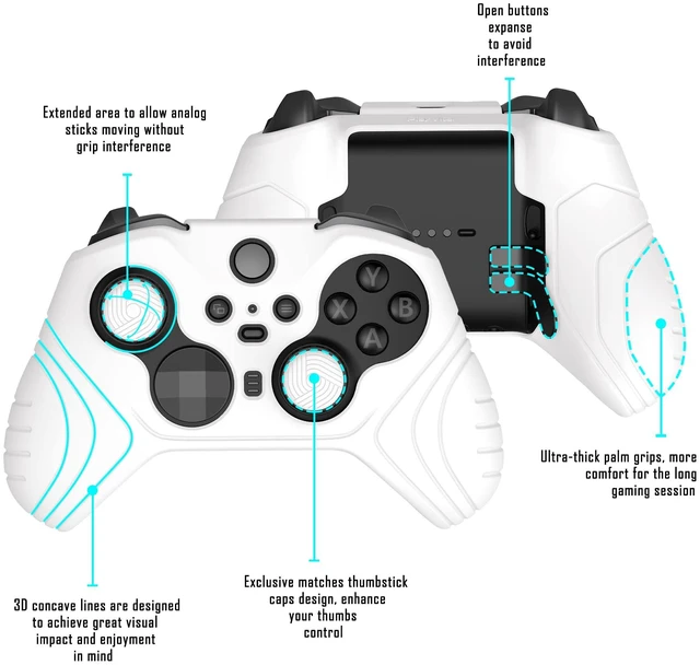 Alt view image 4 of 7 - PlayVital Samurai Edition Anti Slip Silicone Case Cover for Xbox Elite Wireless Controller Series 2 Core, Ergonomic Soft Rubber Skin Protector for Xbox Elite Series 2 with Thumb Grip Caps - White