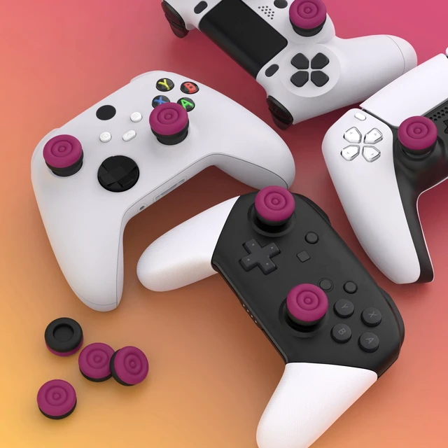 Alt view image 6 of 7 - playvital Thumbs Cushion Caps Thumb Grips for ps5, for ps4, Thumbstick Grip Cover for Xbox Series X/S, Thumb Grip Caps for Xbox One, Elite Series 2, for Switch Pro Controller - Cosmic Red & Black