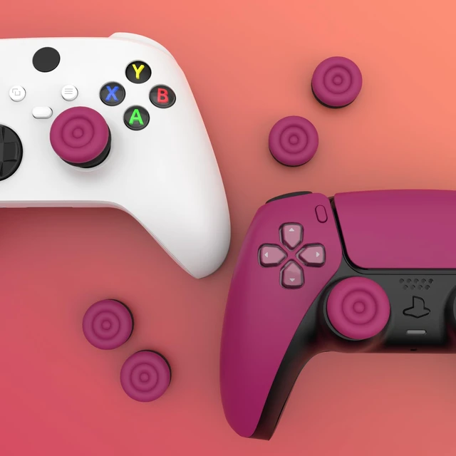 Alt view image 7 of 7 - playvital Thumbs Cushion Caps Thumb Grips for ps5, for ps4, Thumbstick Grip Cover for Xbox Series X/S, Thumb Grip Caps for Xbox One, Elite Series 2, for Switch Pro Controller - Cosmic Red & Black
