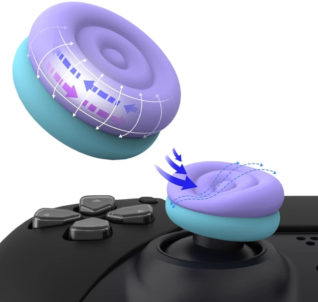 Main image of playvital Thumbs Cushion Caps Thumb Grips for ps5, for ps4, Thumbstick Grip Cover for Xbox Series X/S, Thumb Grip Caps for Xbox One, Elite Series 2, for Switch Pro - Light Purple & Aqua Blue