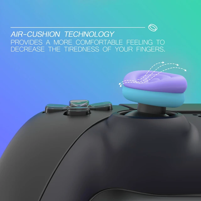 Alt view image 2 of 7 - playvital Thumbs Cushion Caps Thumb Grips for ps5, for ps4, Thumbstick Grip Cover for Xbox Series X/S, Thumb Grip Caps for Xbox One, Elite Series 2, for Switch Pro - Light Purple & Aqua Blue