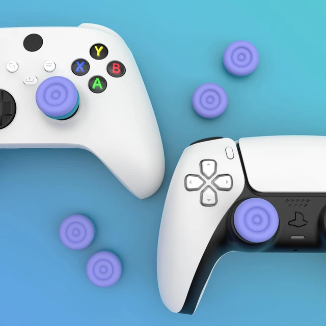 Alt view image 7 of 7 - playvital Thumbs Cushion Caps Thumb Grips for ps5, for ps4, Thumbstick Grip Cover for Xbox Series X/S, Thumb Grip Caps for Xbox One, Elite Series 2, for Switch Pro - Light Purple & Aqua Blue