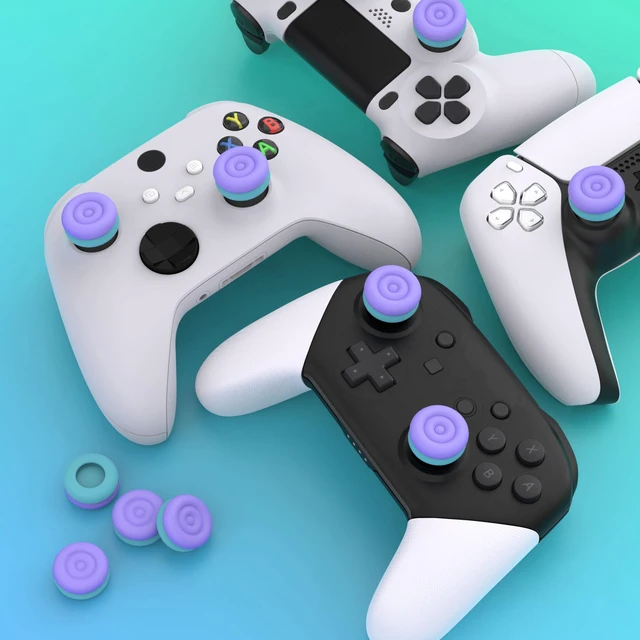Alt view image 6 of 7 - playvital Thumbs Cushion Caps Thumb Grips for ps5, for ps4, Thumbstick Grip Cover for Xbox Series X/S, Thumb Grip Caps for Xbox One, Elite Series 2, for Switch Pro - Light Purple & Aqua Blue