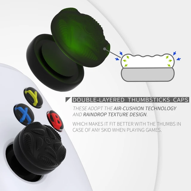 Alt view image 3 of 7 - PlayVital Thumbs Cushion Caps Thumb Grips for ps5/4, Thumbstick Grip Cover for Xbox Series X/S, Thumb Grip Caps for Xbox One, Elite Series 2, for Switch Pro Controller - Raindrop Texture Design Black