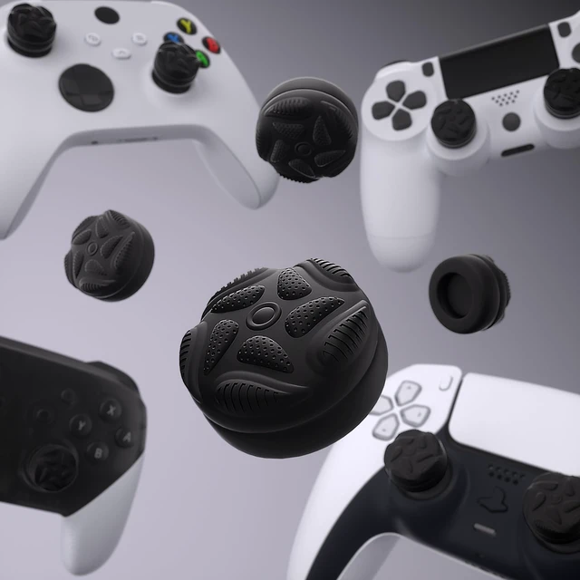 Alt view image 5 of 7 - PlayVital Thumbs Cushion Caps Thumb Grips for ps5/4, Thumbstick Grip Cover for Xbox Series X/S, Thumb Grip Caps for Xbox One, Elite Series 2, for Switch Pro Controller - Raindrop Texture Design Black