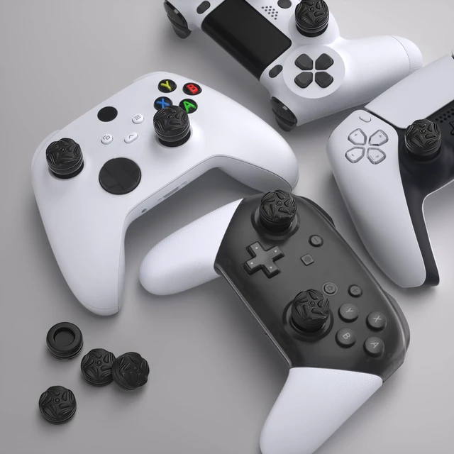 Alt view image 6 of 7 - PlayVital Thumbs Cushion Caps Thumb Grips for ps5/4, Thumbstick Grip Cover for Xbox Series X/S, Thumb Grip Caps for Xbox One, Elite Series 2, for Switch Pro Controller - Raindrop Texture Design Black