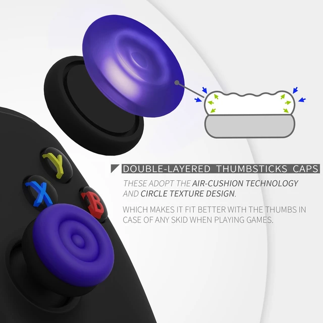 Alt view image 3 of 7 - playvital Thumbs Cushion Caps Thumb Grips for ps5, for ps4, Thumbstick Grip Cover for Xbox Series X/S, Thumb Grip Caps for Xbox One, Elite Series 2, for Switch Pro Controller - Galactic Purple & Black