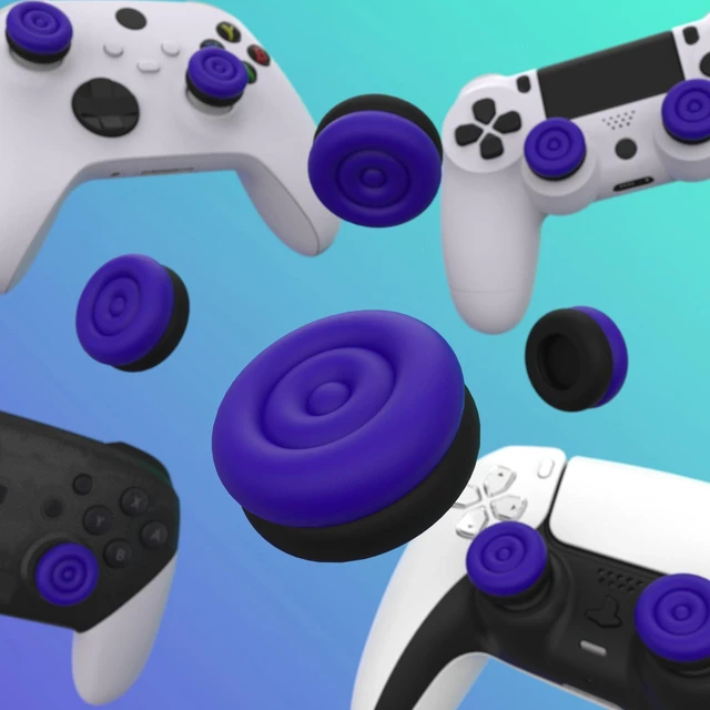 Alt view image 5 of 7 - playvital Thumbs Cushion Caps Thumb Grips for ps5, for ps4, Thumbstick Grip Cover for Xbox Series X/S, Thumb Grip Caps for Xbox One, Elite Series 2, for Switch Pro Controller - Galactic Purple & Black