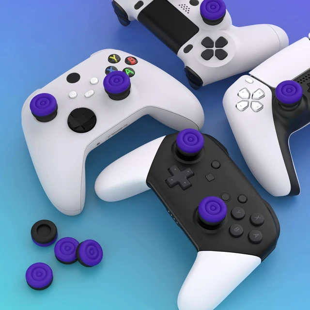 Alt view image 6 of 7 - playvital Thumbs Cushion Caps Thumb Grips for ps5, for ps4, Thumbstick Grip Cover for Xbox Series X/S, Thumb Grip Caps for Xbox One, Elite Series 2, for Switch Pro Controller - Galactic Purple & Black