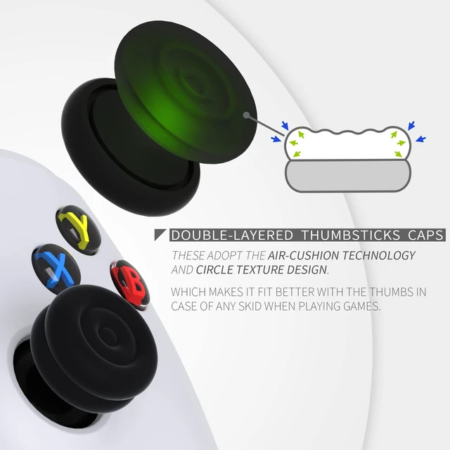 Alt view image 3 of 7 - PlayVital Thumbs Cushion Caps Thumb Grips for ps5, for ps4, Thumbstick Grip Cover for Xbox Series X/S, Thumb Grip Caps for Xbox One, Elite Series 2, for Switch Pro Controller - Black