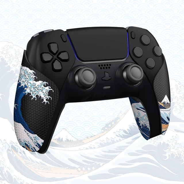 Alt view image 6 of 7 - PlayVital Anti-Skid Sweat-Absorbent Controller Grip for ps5 Controller, Professional Textured Soft Rubber Pads Handle Grips for ps5 Control - The Great Wave Off Kanagawa