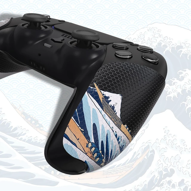 Alt view image 7 of 7 - PlayVital Anti-Skid Sweat-Absorbent Controller Grip for ps5 Controller, Professional Textured Soft Rubber Pads Handle Grips for ps5 Control - The Great Wave Off Kanagawa