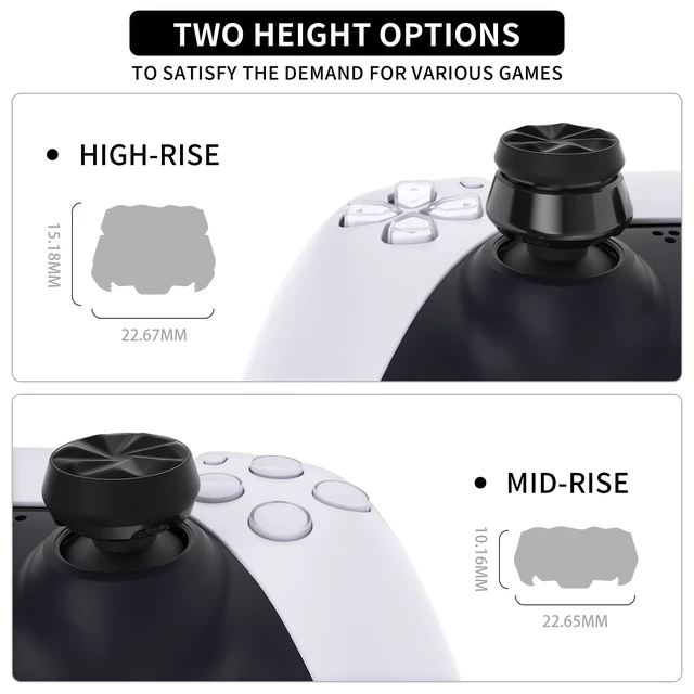 Alt view image 4 of 7 - PlayVital FPS Thumbstick Extenders for PS5 Controller, 2 High + 2 Mid Concave Thumb Grips, Thumbs Pro Hurricane Joystick Caps for FPS Games - Black
