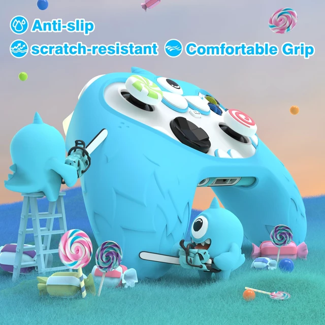 Alt view image 3 of 7 - PlayVital MonoEye Monster Controller Skin for Xbox Series X/S - Cute Anti-Slip Silicone Cover Case with 4 Candy Thumb Grip Caps & Stickers, Full Protection Set, Blue