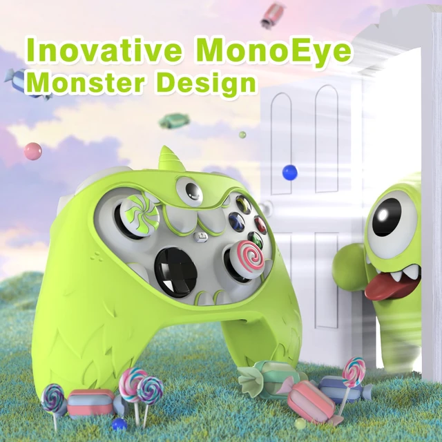 Alt view image 2 of 7 - PlayVital MonoEye Monster Controller Skin for Xbox Series X/S - Cute Anti-Slip Silicone Cover Case with 4 Candy Thumb Grip Caps & Stickers, Full Protection Set, Green
