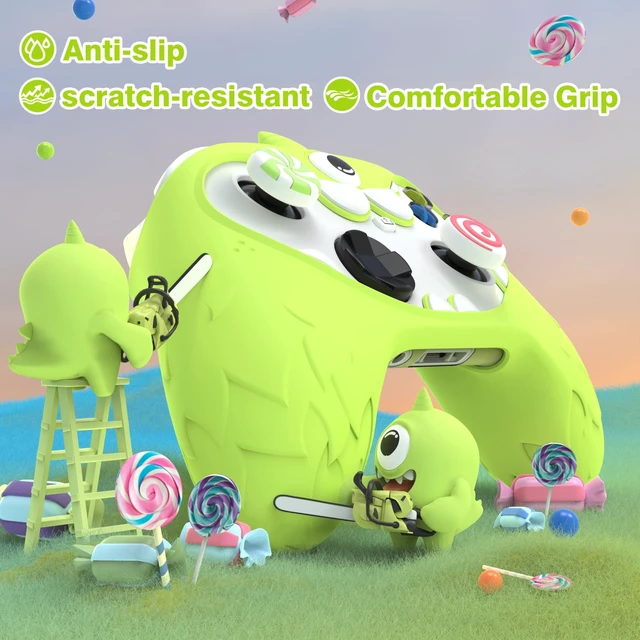 Alt view image 3 of 7 - PlayVital MonoEye Monster Controller Skin for Xbox Series X/S - Cute Anti-Slip Silicone Cover Case with 4 Candy Thumb Grip Caps & Stickers, Full Protection Set, Green