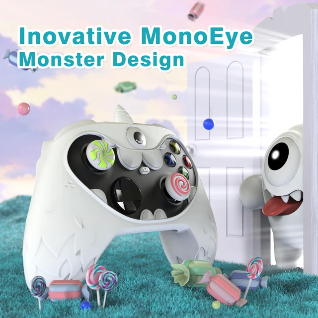 Alt view image 3 of 7 - PlayVital MonoEye Monster Controller Skin for Xbox Series X/S - Cute Anti-Slip Silicone Cover Case with 4 Candy Thumb Grip Caps & Stickers, Full Protection Set, White