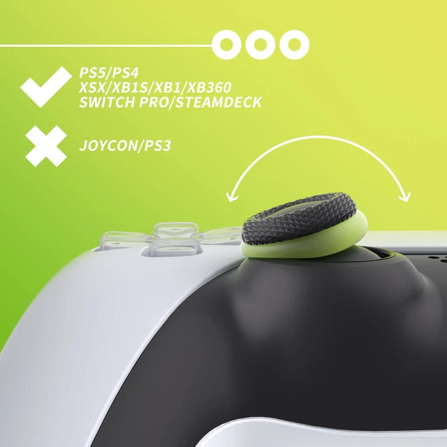 Alt view image 3 of 7 - PlayVital 6 Pack Silicone Precision Rings for ps5, for ps4, for Xbox Series X/S/One / 360, for Switch 2 Pro, for Steam Deck - Aim Assist Target Motion Control, Clear Black White & Glow in Dark Green