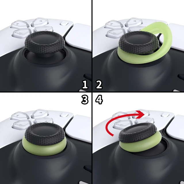 Alt view image 4 of 7 - PlayVital 6 Pack Silicone Precision Rings for ps5, for ps4, for Xbox Series X/S/One / 360, for Switch 2 Pro, for Steam Deck - Aim Assist Target Motion Control, Clear Black White & Glow in Dark Green