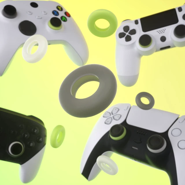 Alt view image 5 of 7 - PlayVital 6 Pack Silicone Precision Rings for ps5, for ps4, for Xbox Series X/S/One / 360, for Switch 2 Pro, for Steam Deck - Aim Assist Target Motion Control, Clear Black White & Glow in Dark Green