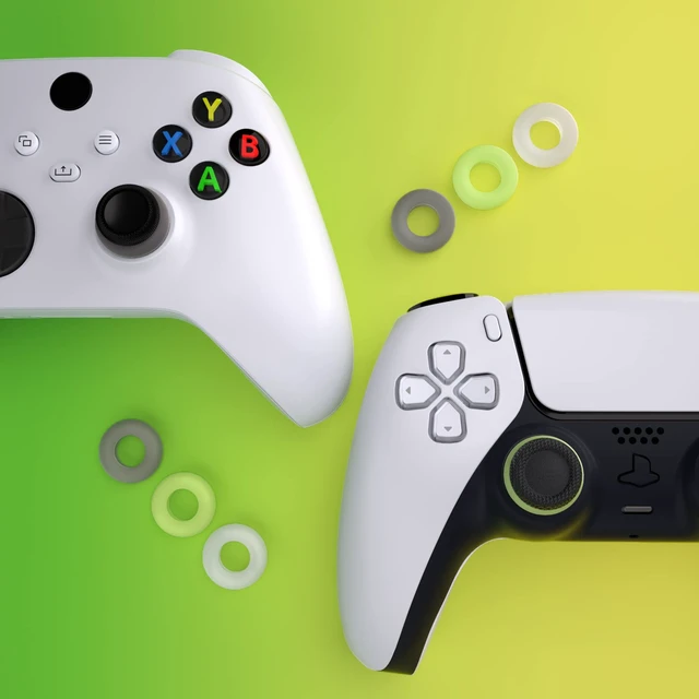 Alt view image 7 of 7 - PlayVital 6 Pack Silicone Precision Rings for ps5, for ps4, for Xbox Series X/S/One / 360, for Switch 2 Pro, for Steam Deck - Aim Assist Target Motion Control, Clear Black White & Glow in Dark Green