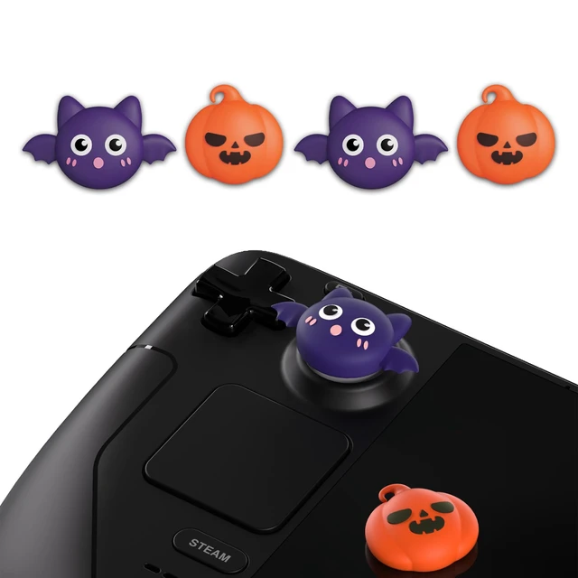 Alt view image 2 of 7 - PlayVital Thumb Grip Caps for Steam Deck LCD, Silicone Thumbsticks Grips Joystick Caps for Steam Deck OLED - Halloween Pumpkin Bat