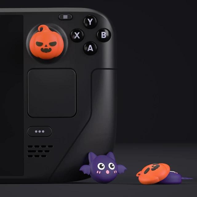 Alt view image 6 of 7 - PlayVital Thumb Grip Caps for Steam Deck LCD, Silicone Thumbsticks Grips Joystick Caps for Steam Deck OLED - Halloween Pumpkin Bat