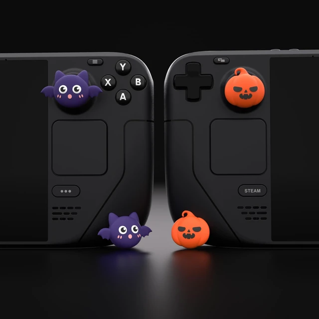 Alt view image 7 of 7 - PlayVital Thumb Grip Caps for Steam Deck LCD, Silicone Thumbsticks Grips Joystick Caps for Steam Deck OLED - Halloween Pumpkin Bat