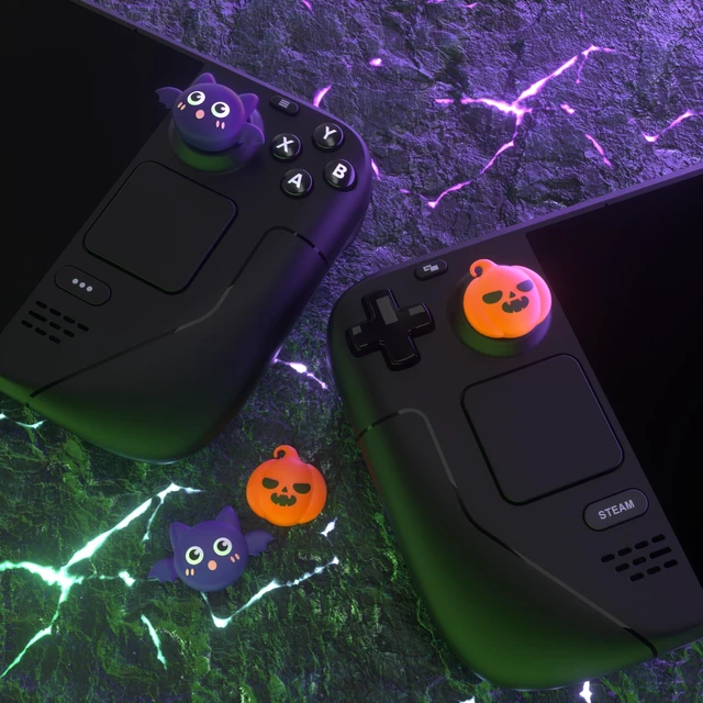 Alt view image 5 of 7 - PlayVital Thumb Grip Caps for Steam Deck LCD, Silicone Thumbsticks Grips Joystick Caps for Steam Deck OLED - Halloween Pumpkin Bat