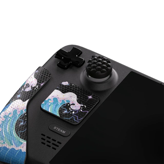 Alt view image 4 of 7 - PlayVital Professional Textured Soft Rubber Pads Handle Grips for Steam Deck LCD & OLED, Trackpads Skin Grip Enhancement Back Button Protective Stickers Set with Thumb Grip Caps - Shimmering Waves